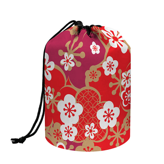 Flower Kimono Pattern Print Drawstring Makeup Bag