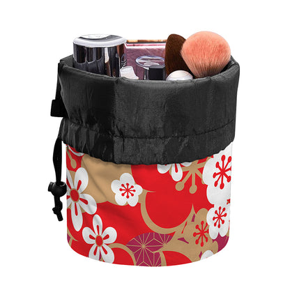 Flower Kimono Pattern Print Drawstring Makeup Bag