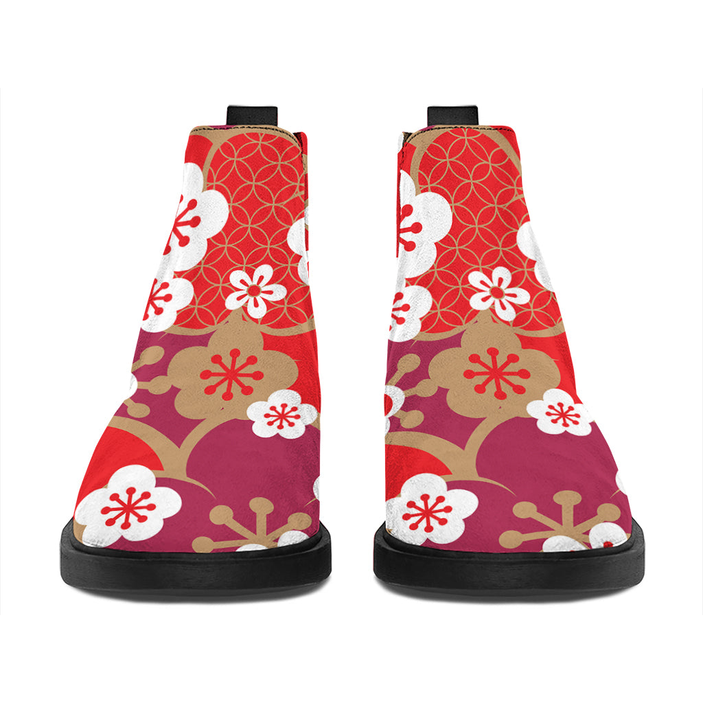 Flower Kimono Pattern Print Flat Ankle Boots