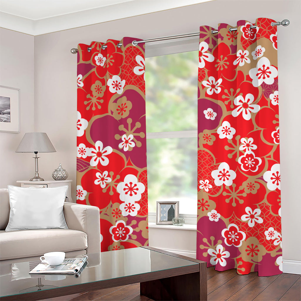 Flower Kimono Pattern Print Grommet Curtains