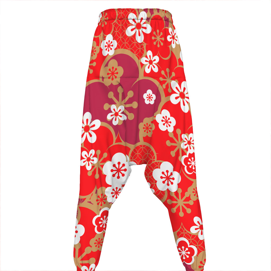 Flower Kimono Pattern Print Hammer Pants