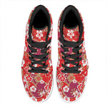 Flower Kimono Pattern Print High Top Leather Sneakers