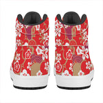 Flower Kimono Pattern Print High Top Leather Sneakers
