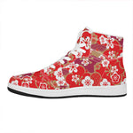 Flower Kimono Pattern Print High Top Leather Sneakers
