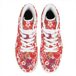 Flower Kimono Pattern Print High Top Leather Sneakers