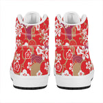 Flower Kimono Pattern Print High Top Leather Sneakers