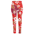 Flower Kimono Pattern Print High-Waisted Pocket Leggings