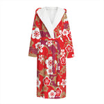Flower Kimono Pattern Print Hooded Bathrobe