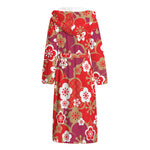 Flower Kimono Pattern Print Hooded Bathrobe