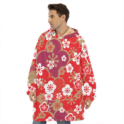 Flower Kimono Pattern Print Hoodie Blanket