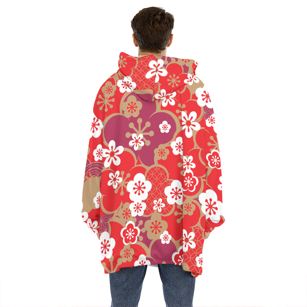 Flower Kimono Pattern Print Hoodie Blanket