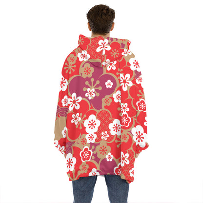Flower Kimono Pattern Print Hoodie Blanket