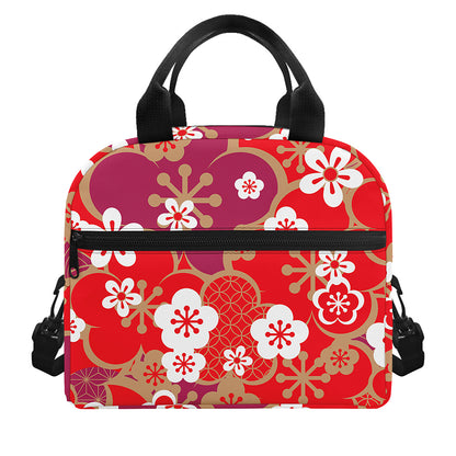Flower Kimono Pattern Print Insulated Lunch Bag