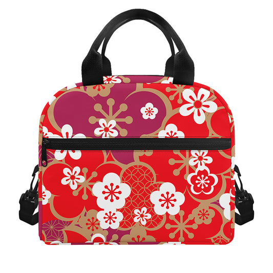 Flower Kimono Pattern Print Insulated Lunch Bag
