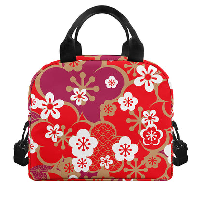 Flower Kimono Pattern Print Insulated Lunch Bag
