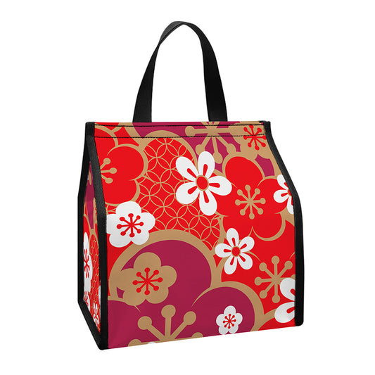 Flower Kimono Pattern Print Insulated Lunch Tote