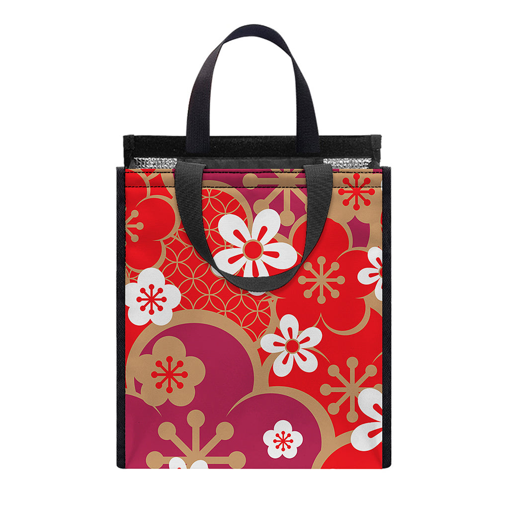 Flower Kimono Pattern Print Insulated Lunch Tote