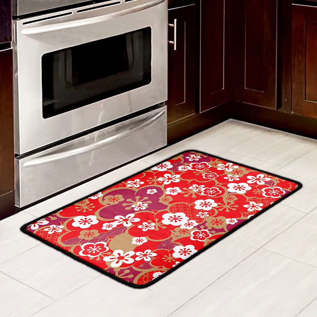 Flower Kimono Pattern Print Kitchen Mat