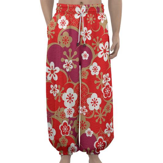 Flower Kimono Pattern Print Lantern Pants