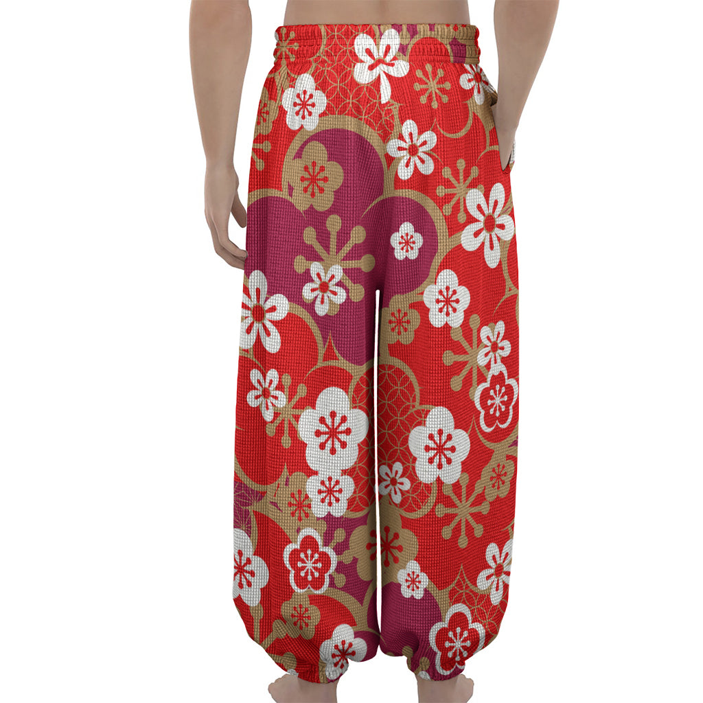 Flower Kimono Pattern Print Lantern Pants