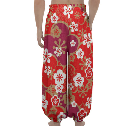 Flower Kimono Pattern Print Lantern Pants