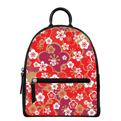 Flower Kimono Pattern Print Leather Backpack