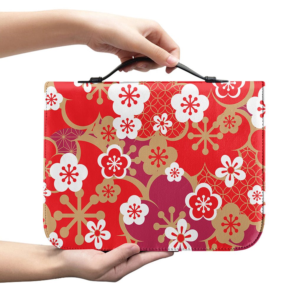 Flower Kimono Pattern Print Leather Bible Cover