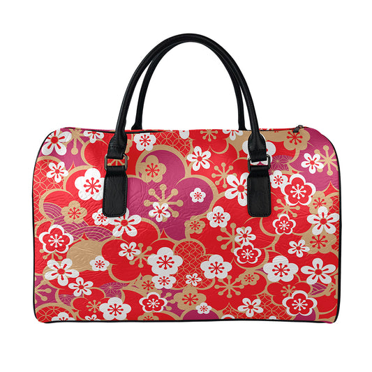 Flower Kimono Pattern Print Leather Duffle Bag