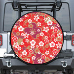 Flower Kimono Pattern Print Leather Spare Tire Cover