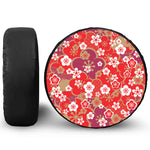 Flower Kimono Pattern Print Leather Spare Tire Cover