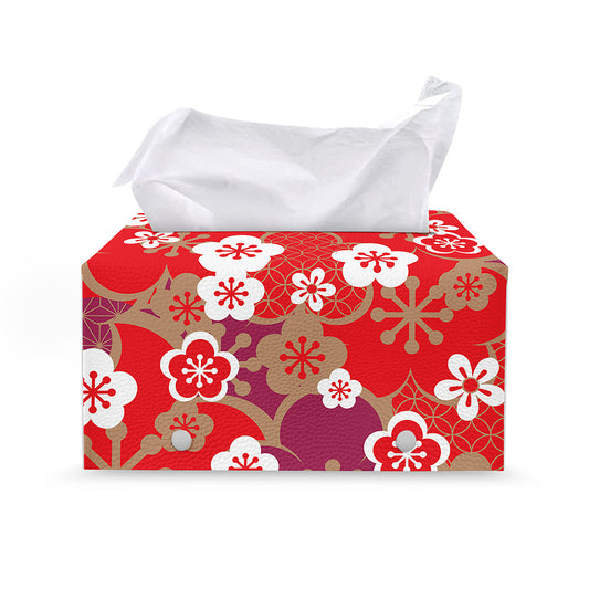 Flower Kimono Pattern Print Leather Tissue Box Cover