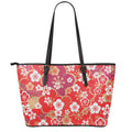 Flower Kimono Pattern Print Leather Tote Bag With Zipper