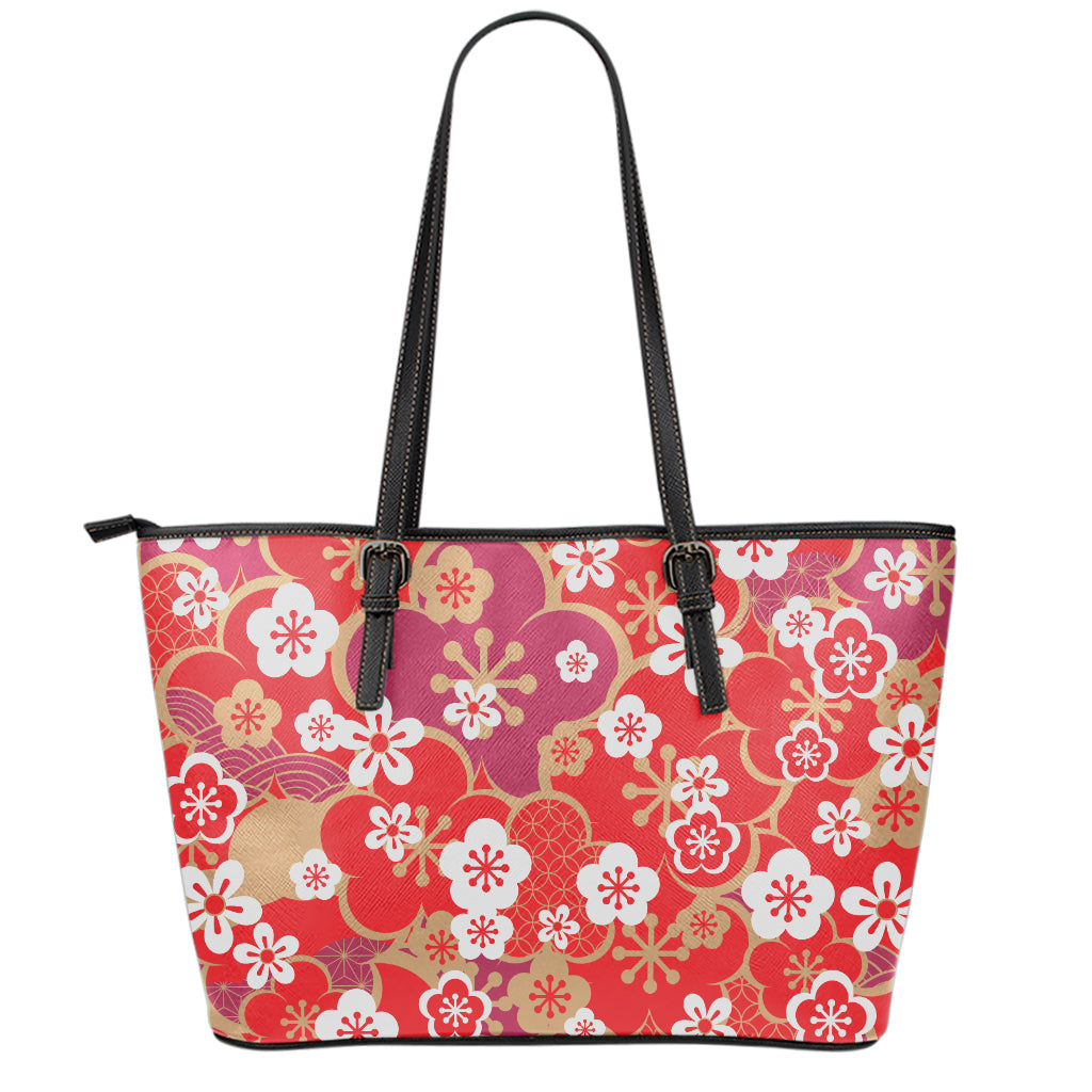 Flower Kimono Pattern Print Leather Tote Bag