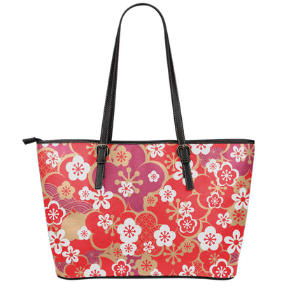 Flower Kimono Pattern Print Leather Tote Bag