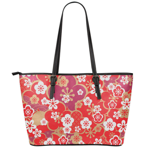 Flower Kimono Pattern Print Leather Tote Bag
