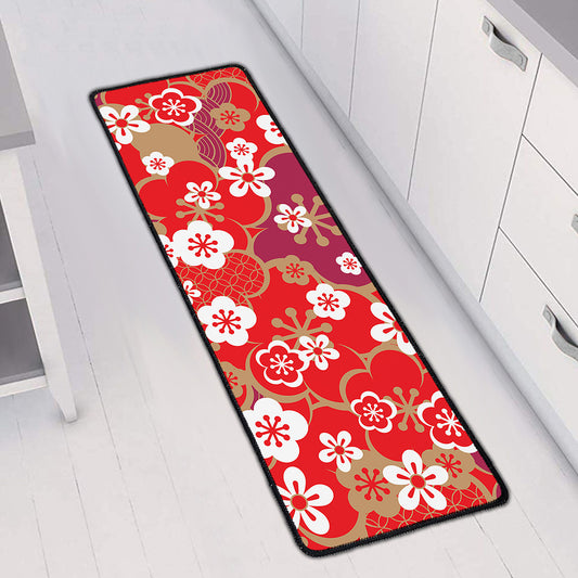 Flower Kimono Pattern Print Long Kitchen Mat