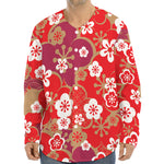 Flower Kimono Pattern Print Long Sleeve Baseball Jersey