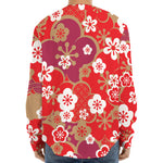 Flower Kimono Pattern Print Long Sleeve Baseball Jersey