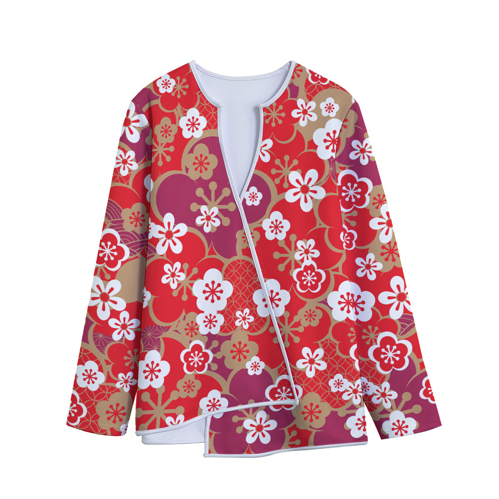Flower Kimono Pattern Print Long Sleeve Short Coat