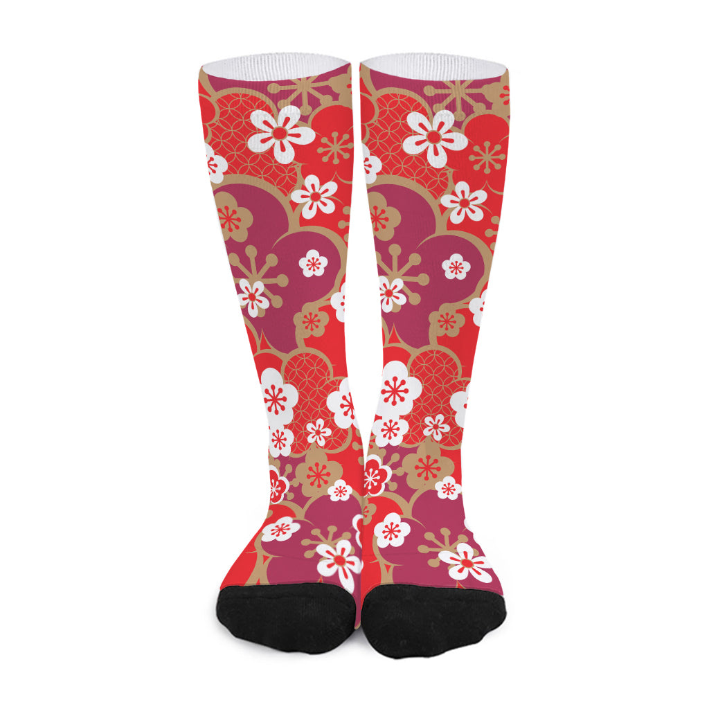 Flower Kimono Pattern Print Long Socks