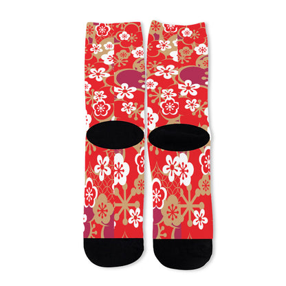 Flower Kimono Pattern Print Long Socks