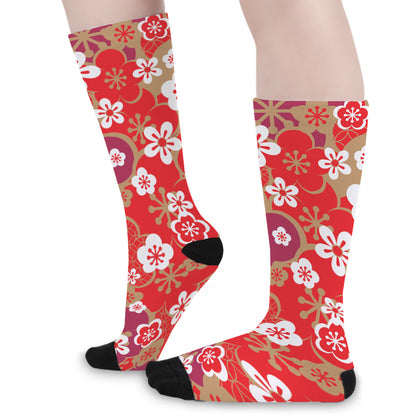 Flower Kimono Pattern Print Long Socks