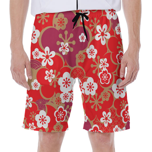 Flower Kimono Pattern Print Men's Beach Shorts