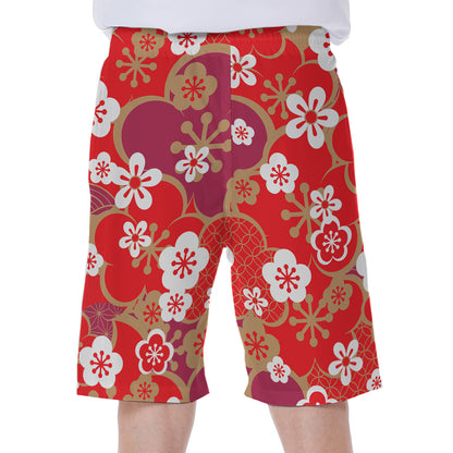 Flower Kimono Pattern Print Men's Beach Shorts