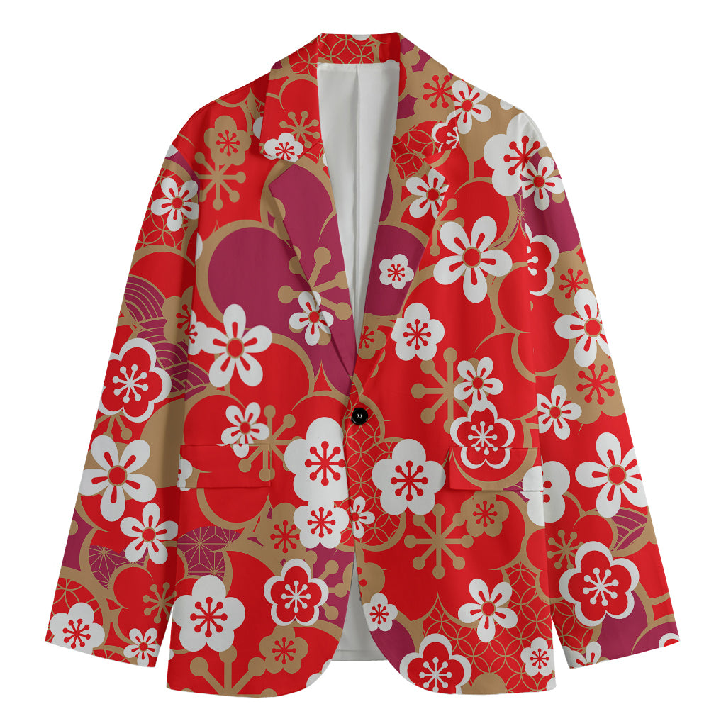 Flower Kimono Pattern Print Men's Blazer