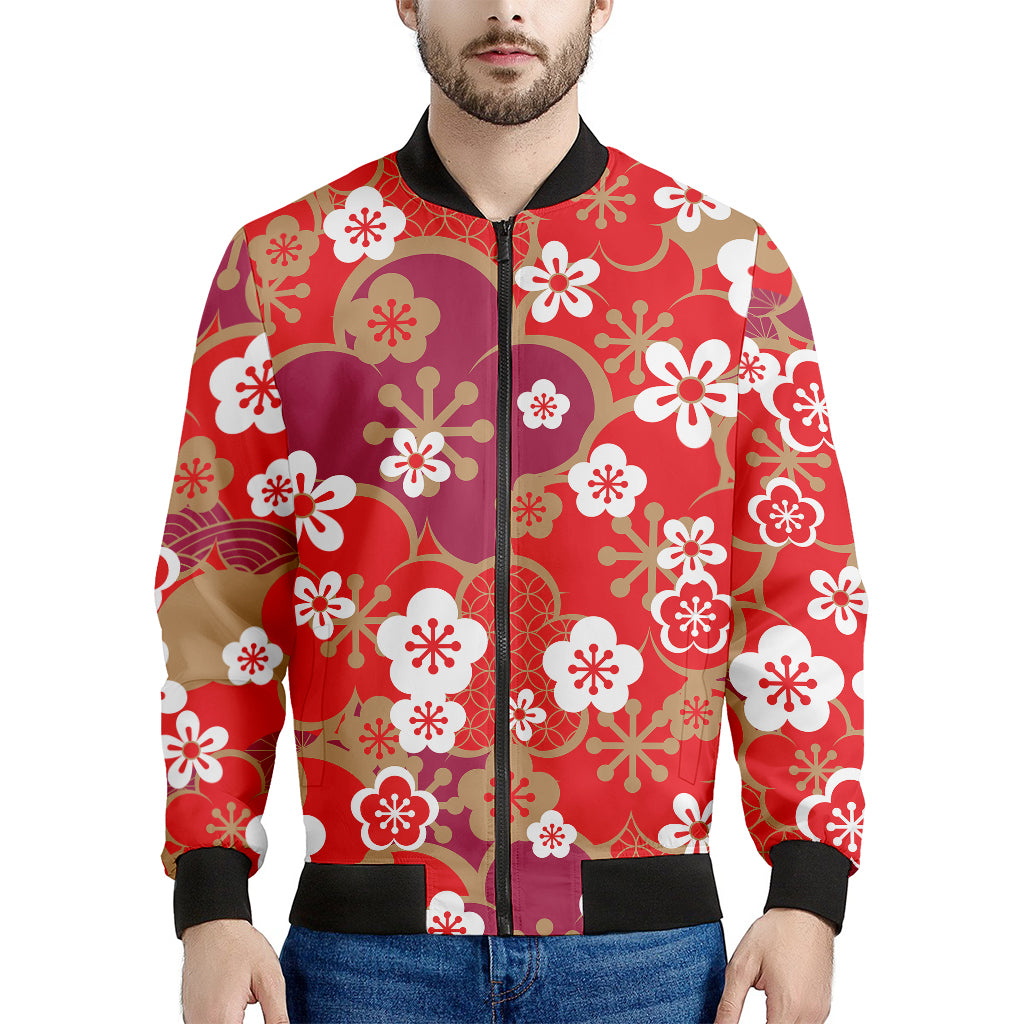 Flower Kimono Pattern Print Men's Bomber Jacket