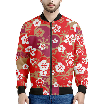 Flower Kimono Pattern Print Men's Bomber Jacket