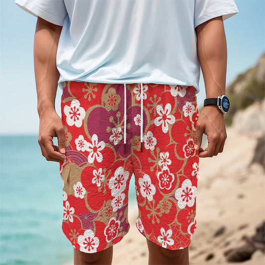 Flower Kimono Pattern Print Men's Cargo Shorts