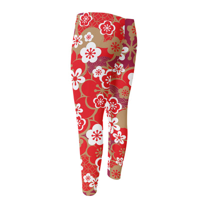Flower Kimono Pattern Print Men's Compression Pants