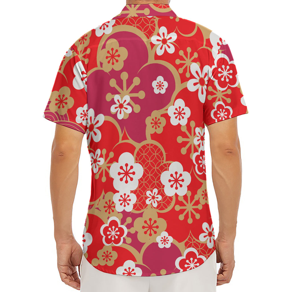 Flower Kimono Pattern Print Men's Deep V-Neck Shirt
